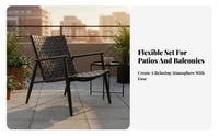 3 Pieces Weather Resistant 3 Piece Patio Conversation Set Modern Design Woven Strap Armchair and Table Set Easy to Assemble for Couples, Homeowners, Adults, Balcony, Backyard, Porch, Poolside