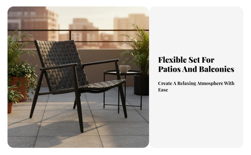3 Pieces Weather Resistant 3 Piece Patio Conversation Set Modern Design Woven Strap Armchair and Table Set Easy to Assemble for Couples, Homeowners, Adults, Balcony, Backyard, Porch, Poolside