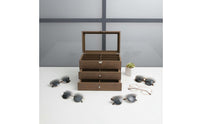 Walnut Finish Glasses Chest Large Capacity Wooden Sunglasses Display Case 18 Compartment Glasses Box Dustproof