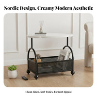 2-Tier Rolling End Table Cream design Utility Cart Easy to Move for Homeowners