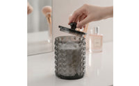 Qtip Holder Acrylic Vanity Organizer with Lid Diamond-Texture Swab Holder for Washroom Counter, Dressing Table