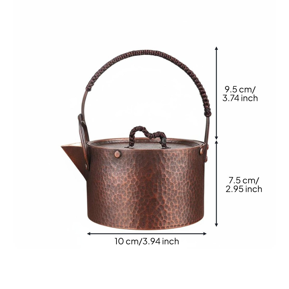 Thickened Wall Handmade Copper Teapot Extra Thick Handmade Pure Copper Kettle Coating-Uncoated Traditional Hammered Teapot Stable Base for Collectors, Home Decor