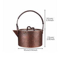 Thickened Wall Handmade Copper Teapot Extra Thick Handmade Pure Copper Kettle Coating-Uncoated Traditional Hammered Teapot Stable Base for Collectors, Home Decor