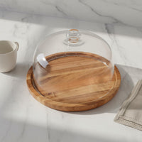 Glass Cloche Cake Stand Elegant Design Cake Stand with Dome Multipurpose Wooden Base Dessert Cloche for Cafe Owners, Home Dessert Makers