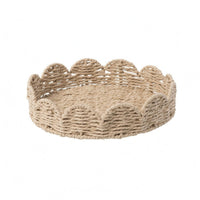 Shallow Handwoven Basket Paper Rope Woven Basket Beige for Desktop