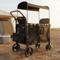 2 Child Wagon Pushchair Metal Frame Foldable Wagon Pushchair Storage Pockets for Camping