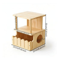 Two-Level Pet Hideout Chewable Chinchilla House Chinchilla Hideout Ventilated Wooden Hut Breathable for Chinchillas, Cage