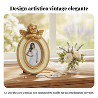 Angel Relief Resin Frame Oval Picture Display Frame Vintage Ornate Tabletop Frame Bronze Gold Finish Baroque Accent Suitable for Classic Interiors Shelf Office Decor