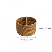 Woven Rattan Storage Basket Multi-Compartment Divided Control Holder Material Wicker Organizer Basket for Office