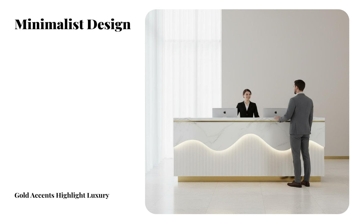Sturdy Construction Modern Reception Desk Wear Resistant Modern Front Desk Spacious Desktop Reception Counter with Storage Easy Assembly for Receptionists, Business Owners, Company Entrance, Beauty Salon, Retail Shop, Checkout Area