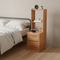Nightstand with Drawers Narrow Bedside Shelf Unit Rubberwood Construction with Two Shelves and Storage Drawers Suitable for Bedroom Office Hallway Parents Room