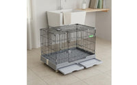 Easy to Clean Dog Crate with Slide-out Tray Sturdy Rolling Pet Enclosure Top and Front Doors Cat Playpen with Wheels for Indoor