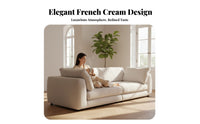 Three-Seater cushioned Settee Removable and cleanable Cover Sofa French Cream Aesthetic Living Room Seating for Families, Young Adults, Lounge Area, Office