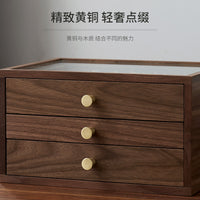 Multi-layer Visible Jewelry Storage Box with Walnut Wood Grain, Drawer Style