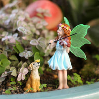 Luminous Fairy Garden Decor Stake Glow in the Dark Fairy and Dog Figurine Set Resin Craft for Bonsai