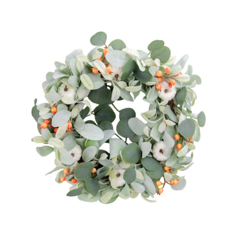 Eucalyptus Wreath with Pumpkins Thanksgiving for Wall, Kitchen
