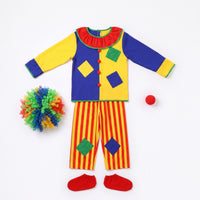 Kids Clown Costume Set for Carnival, Halloween, and Stage Performances with Wig, Shoe Covers, and Red Nose