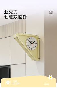 艺术免打孔三角奶白挂钟转角墙面双面静音钟表客厅亚克力磨砂钟表