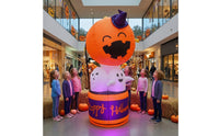 Inflatable Hot-Air Balloon Freestanding Pumpkin Inflatable with Ghosts Citrouille Gonflable Seasonal Gonflable d’Halloween
