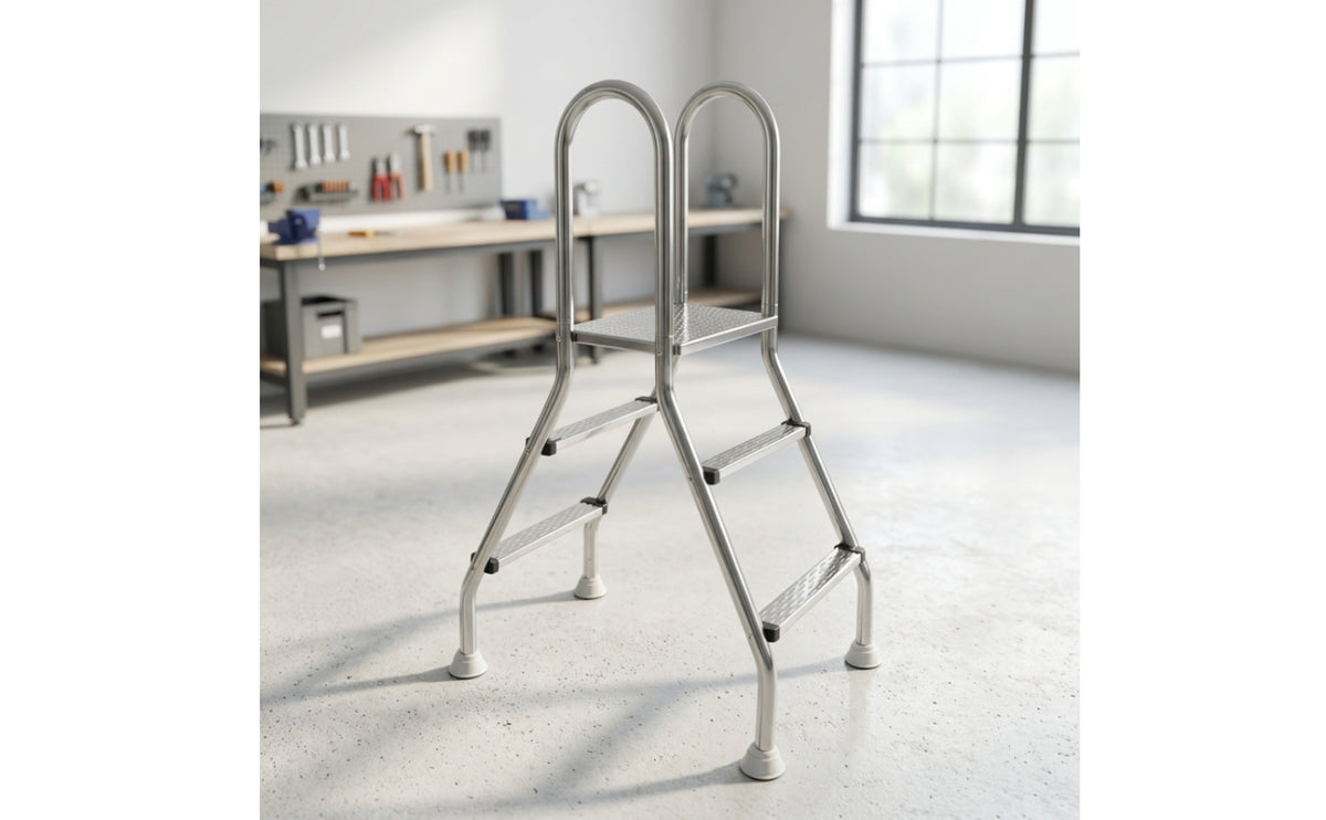 Double-Sided Pool Ladder Stainless Steel AA-Shaped Pool Ladder Anti-Slip for Above-Ground Pools