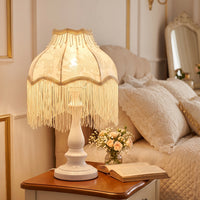 Table Lamp with Beads Pedestal Table Lamp with Fringe Classic Decorative for Bedroom, Vanity