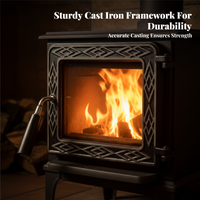 Cast Iron Fireplace Door, Glass Panel, Black Handle, Grill