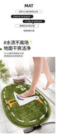 浴室地垫卫生间门口厕所吸水脚垫防滑卧室床边绿色毛绒卫浴地毯 50CM×120CM(床边摆放 柔暖脚感) 嘎嘎