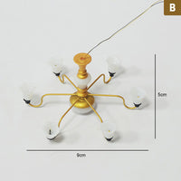Metal Antique Six-Light Ceiling Lamp with Architectural Sand Table Model