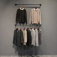 Heavy-Duty Wall-Mounted Industrial Pipe Clothing Rack with Multi-Function Hanging Bar