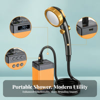 Digital Display Battery Powered Portable Shower Compact Design USB Rechargeable Shower Pump Suction Cup Mount Handheld Showerhead Hook Hanger for Backyard