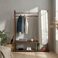 Organizer with Full-Length Mirror Freestanding Coat Rack Triple-Function Design Space-Saving for Homeowners, Apartment Dwellers