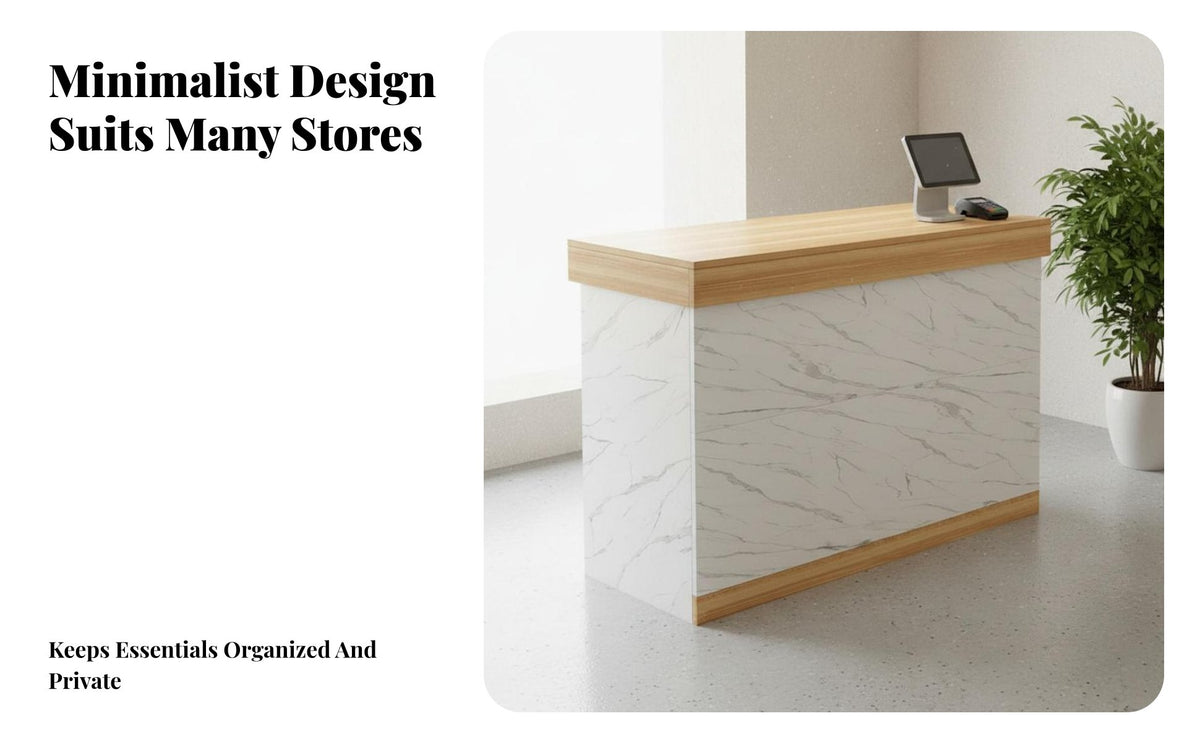 Versatile Modern Front Desk Sturdy & Long-Lasting Modern Reception Desk Strong Load-Bearing Small Checkout Counter Stable Structure for Receptionists, Business Owners, Boutique, Lobby, Office