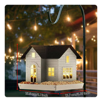 Decorative Design Hanging Solar Bird Feeder Weatherproof Solar-Powered Feeder House Two-in-One Function Outdoor Decoration Easy to Clean and Refill for Nature Lovers, Homeowners, Gift Givers, Backyard, Patio, Porch, Balcony