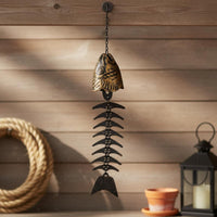 Fishbone Wind Chime Textured Metal Bronze Fish Ornament Vintage Look