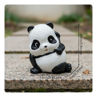 Cute Panda Statue Couple Design Waving Panda Figurine Hand-Painted for Bookshelf