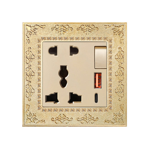 Antique Gold Decorative Outlet Panel Ornate Retro Socket Plate Vintage Embossed Wall Plate Metal for Interior Designers, Homeowners, Living Room, Bedroom, Hotel
