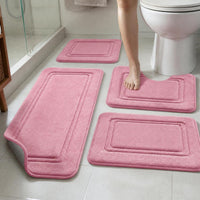 Coral Fleece Embossed Memory Foam Bath Mat Set Non-Slip Absorbent Bathroom Rugs