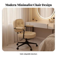 Height Adjustable Padded Swivel Armchair on Wheels Ergonomic Support Upholstered Swivel Seat Easy Assembly Desk Chair Compact Design for Students, Makeup Enthusiasts, Gamers, Study Room, Bedroom, Gaming