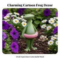 Cartoon Frog Figurine Vacation Frog Statue Adorable Design Garden Decor for Gardeners, Living Room, Desktop, Bookshelf