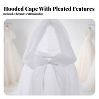 Multi-Layered Tulle Cape with Train Floor-Length See-Through Mesh Poncho Flowy Hooded Cloak Lightweight for Bridesmaids, Fantasy Enthusiasts, Halloween, Themed Parties, Cosplay Events, Weddings