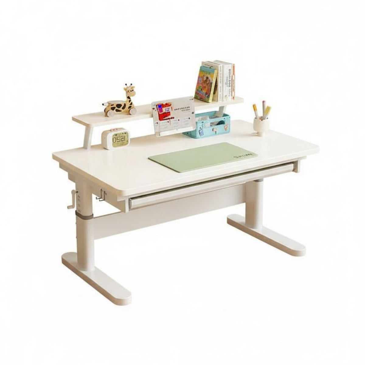 Children's Study Desk and Chair Set Extra Thick Desktop Solid Wood Writing Table Stable Structure Ergonomic Adjustable Construction Suitable for Students Learning at Home