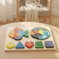 Smooth Wooden Puzzle with Geometric Shapes Bright Colors Wooden Shape Puzzle Preschool Shape Sorter Educational for Preschoolers, Playroom