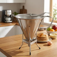 Batter Dispenser Funnel Stand with Legs Stainless Steel Funnel Polished Shiny