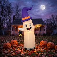 Halloween Inflatable Ghost Inflatable Ghost with Witch Hat Outdoor Yard Decoration Cute for Families, Homeowners, Lawn, Front Porch