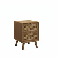 2-Drawer Rattan Nightstand Vintage design Bedside Cabinet Multi-Purpose for Home