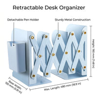 Adjustable Metal Bookends with Pen Holder, Extra Large Desktop Organizer for Shelves, Heavy Duty Book Stoppers for Office and Students