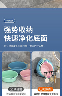 脸盆收纳架免打孔卫生间置物架不锈钢可折叠壁挂式洗脸盆放盆架子 可折叠壁挂盆架-大号-不锈钢磨砂黑