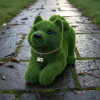 Dog Garden Figurine Outdoor Use Grass-Covered Dog Statue Bell Collar