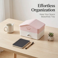 Desk Storage Organizer with Lid, Multi-Layer Drawer Box for Stationery, Cosmetics for Teens, Stackable for Dorm Room