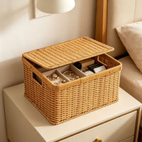 Nordic Storage Box with Rattan Look, Waterproof Flip-Top Organizer